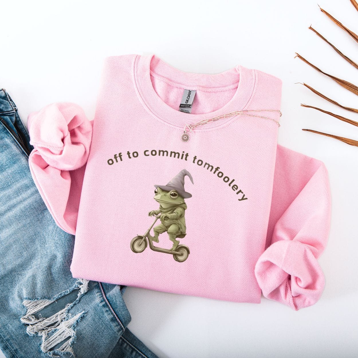 Sweatshirt S / Light Pink Off To Commit Tomfoolery Frog Sweatshirt
