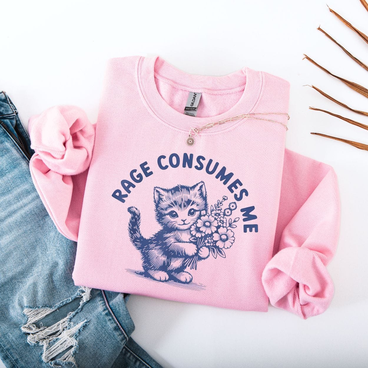 Sweatshirt S / Light Pink Rage Consumes Me Cute Kitten Sweatshirt