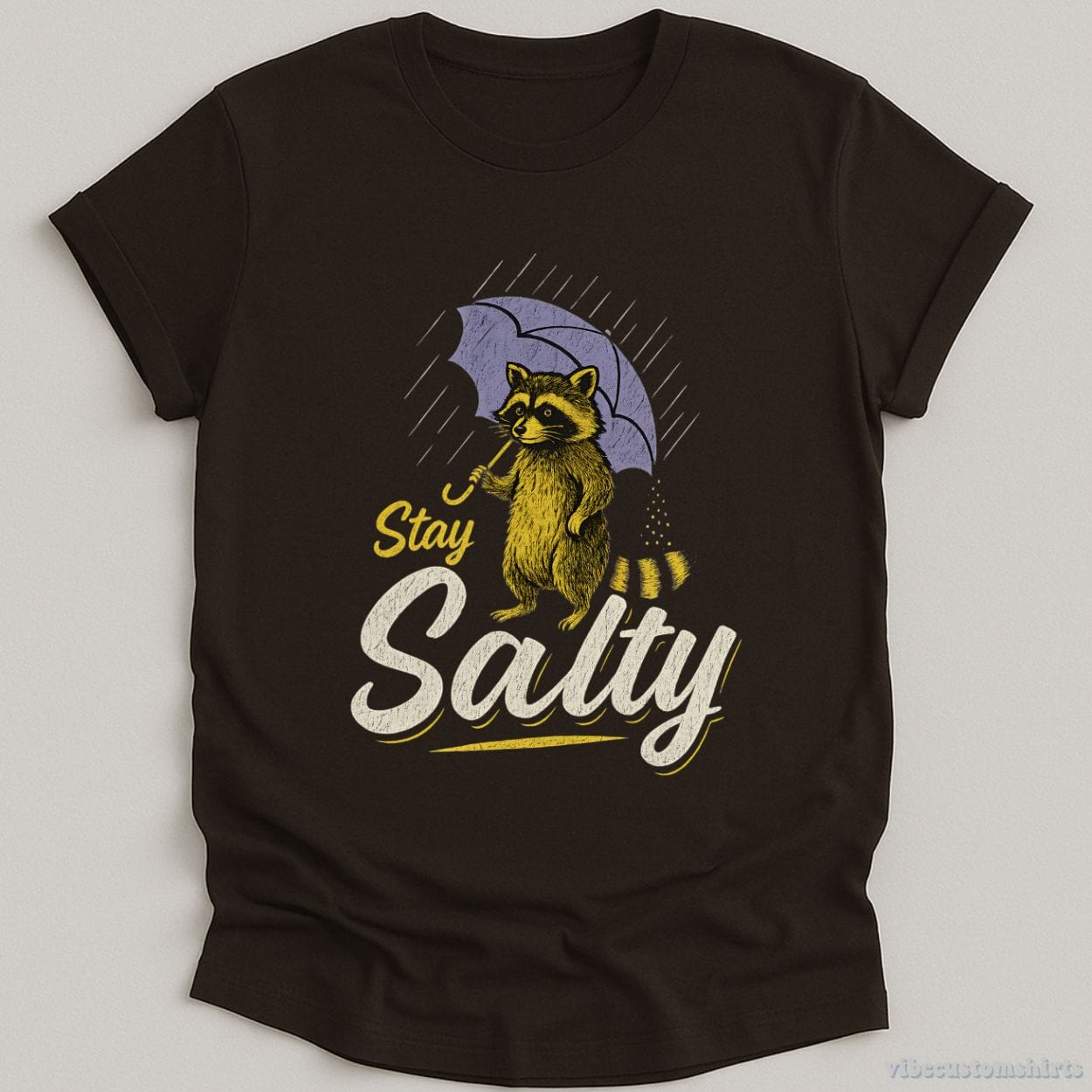 T-Shirt Dark Chocolate / S Stay Salty Funny Raccoon Shirt