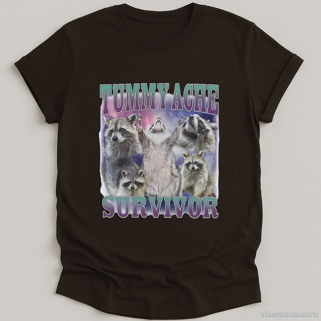 T-Shirt Dark Chocolate / S Tummy Ache Survivor Raccoon Meme Shirt