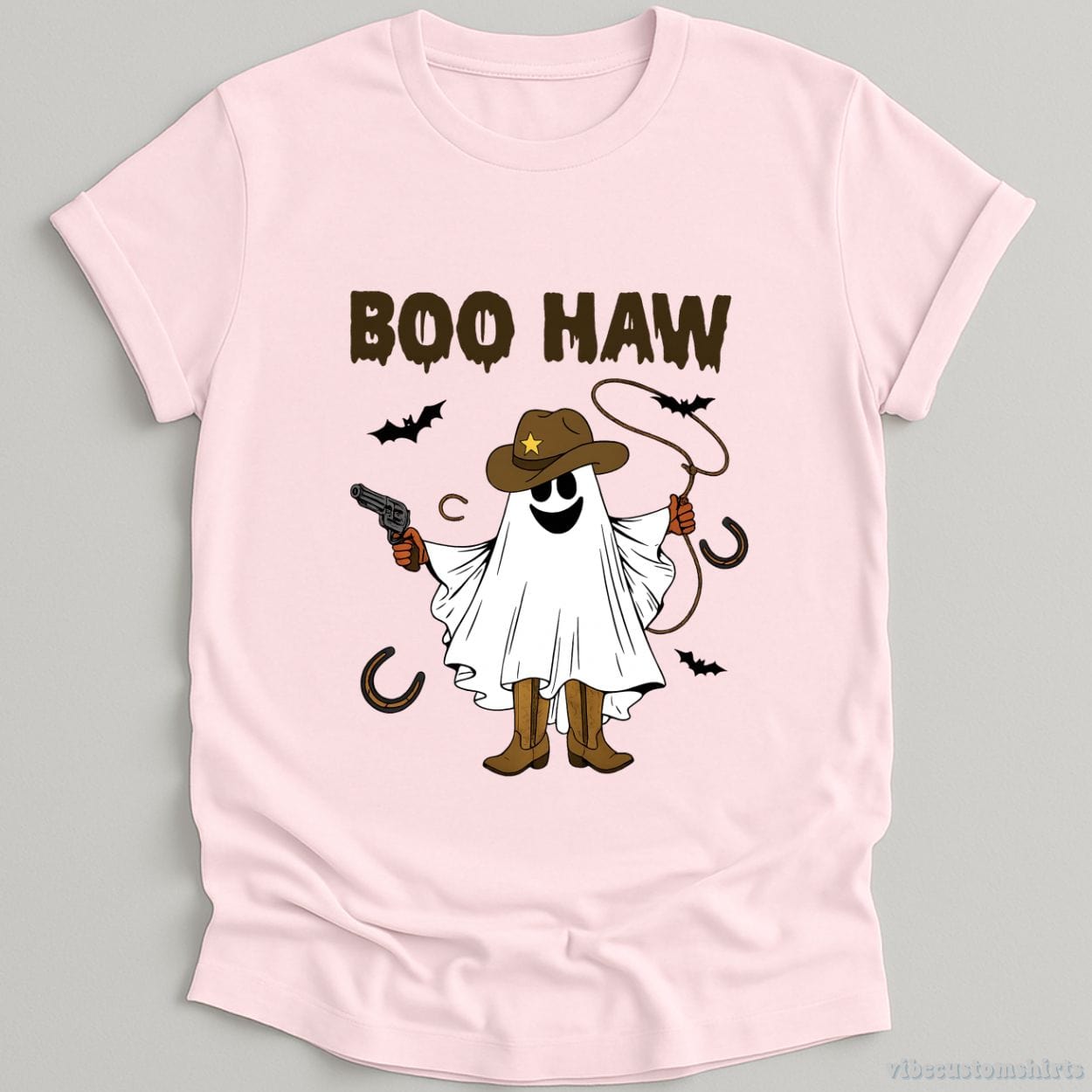 T-Shirt Light Pink / S Boo Haw Funny Ghost Cowboy Shirt