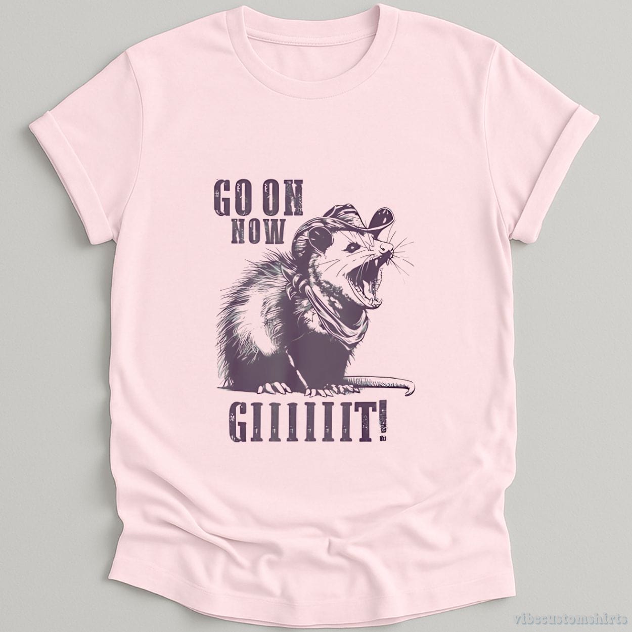 T-Shirt Light Pink / S Go On Now Git Cowboy Opossum Vintage Shirt