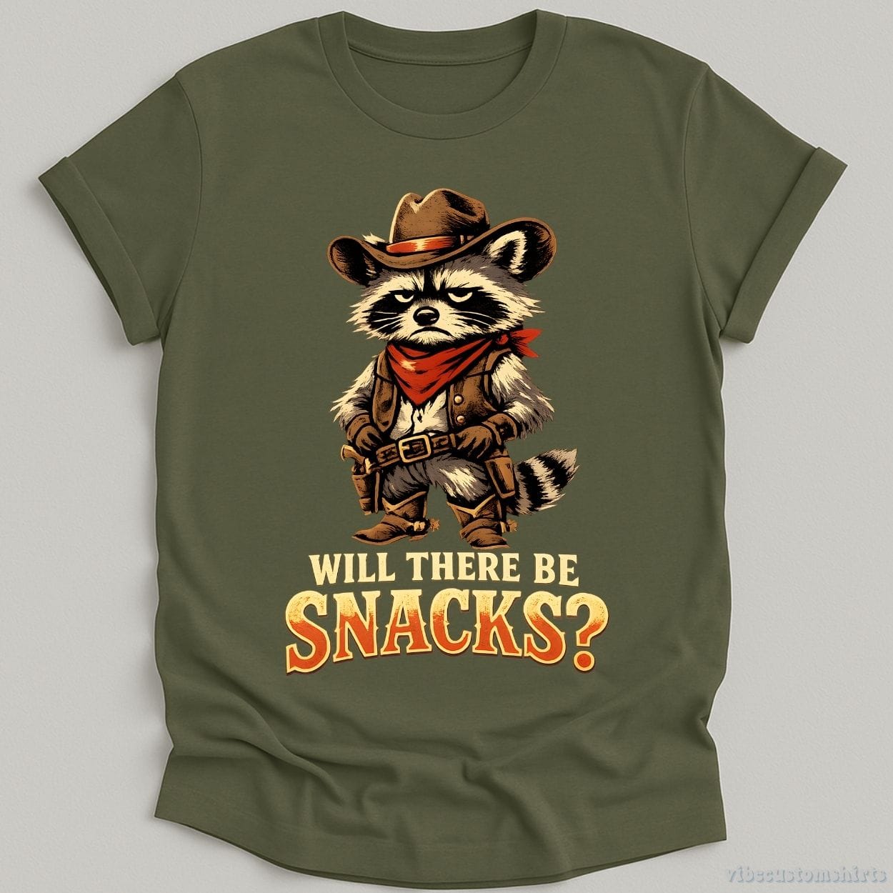 T-Shirt Military Green / S Will There Be Snacks Raccoon Shirt