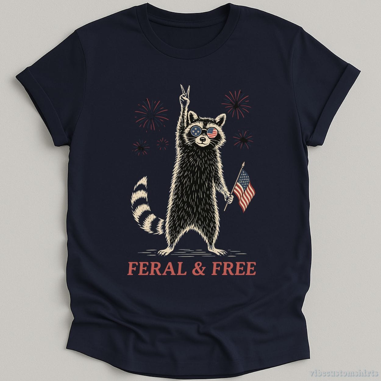 T-Shirt Navy / S Feral & Free Patriotic Raccoon Shirt