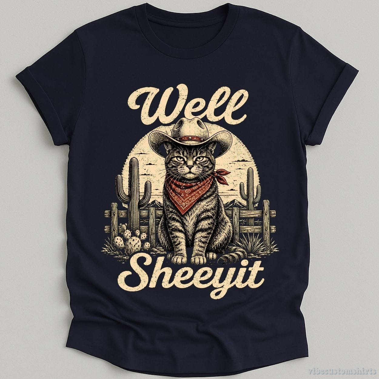 T-Shirt Navy / S Well Sheeyit Cowboy Cat Western Shirt