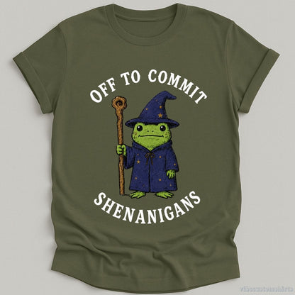 T-Shirt Military Green / S Off To Commit Shenanigans Wizard Frog Shirt