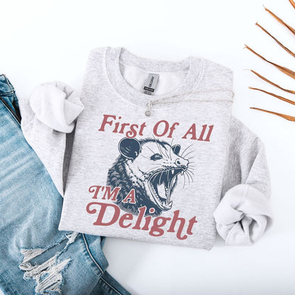 Sweatshirt S / Ash First Of All I'm A Delight Possum Sweatshirt