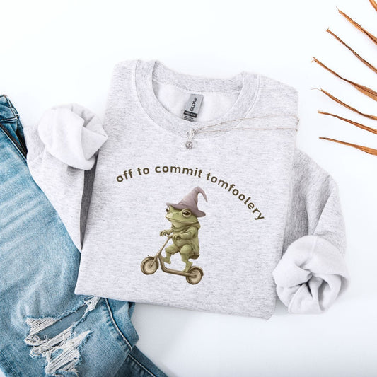 Sweatshirt S / Ash Off To Commit Tomfoolery Frog Sweatshirt