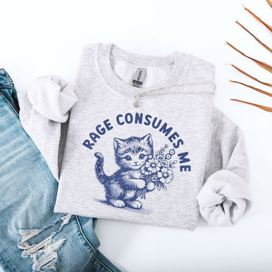 Sweatshirt S / Ash Rage Consumes Me Cute Kitten Sweatshirt