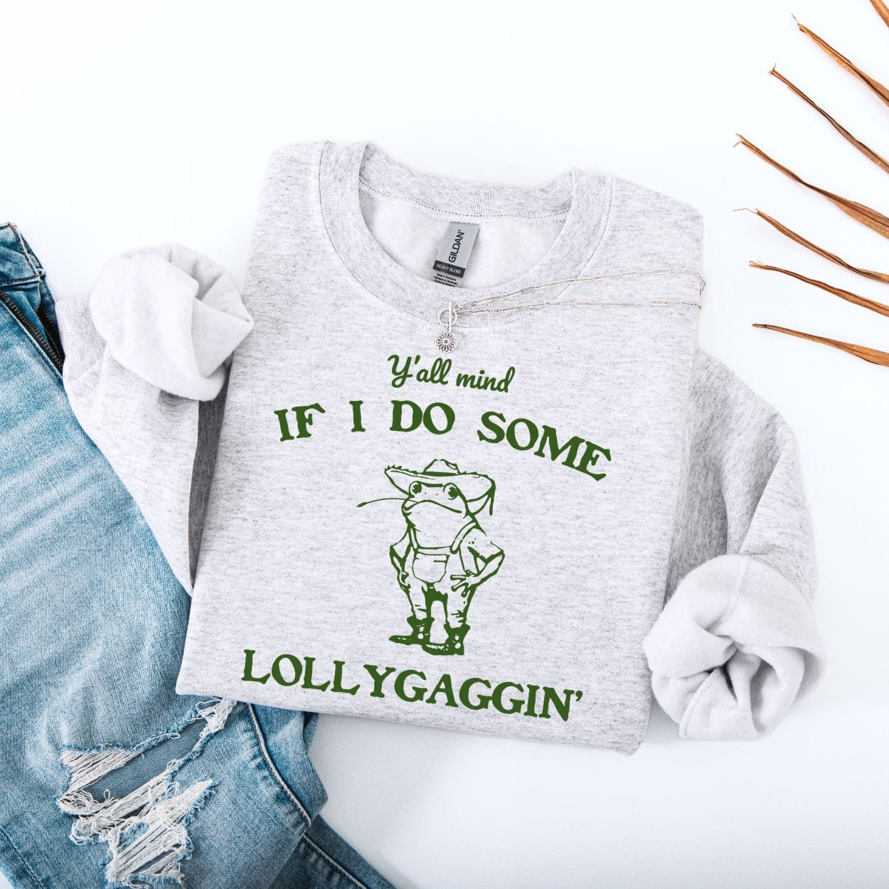 Sweatshirt S / Ash Y'all Mind If I Do Some Lollygagging Funny Frog Sweatshirt