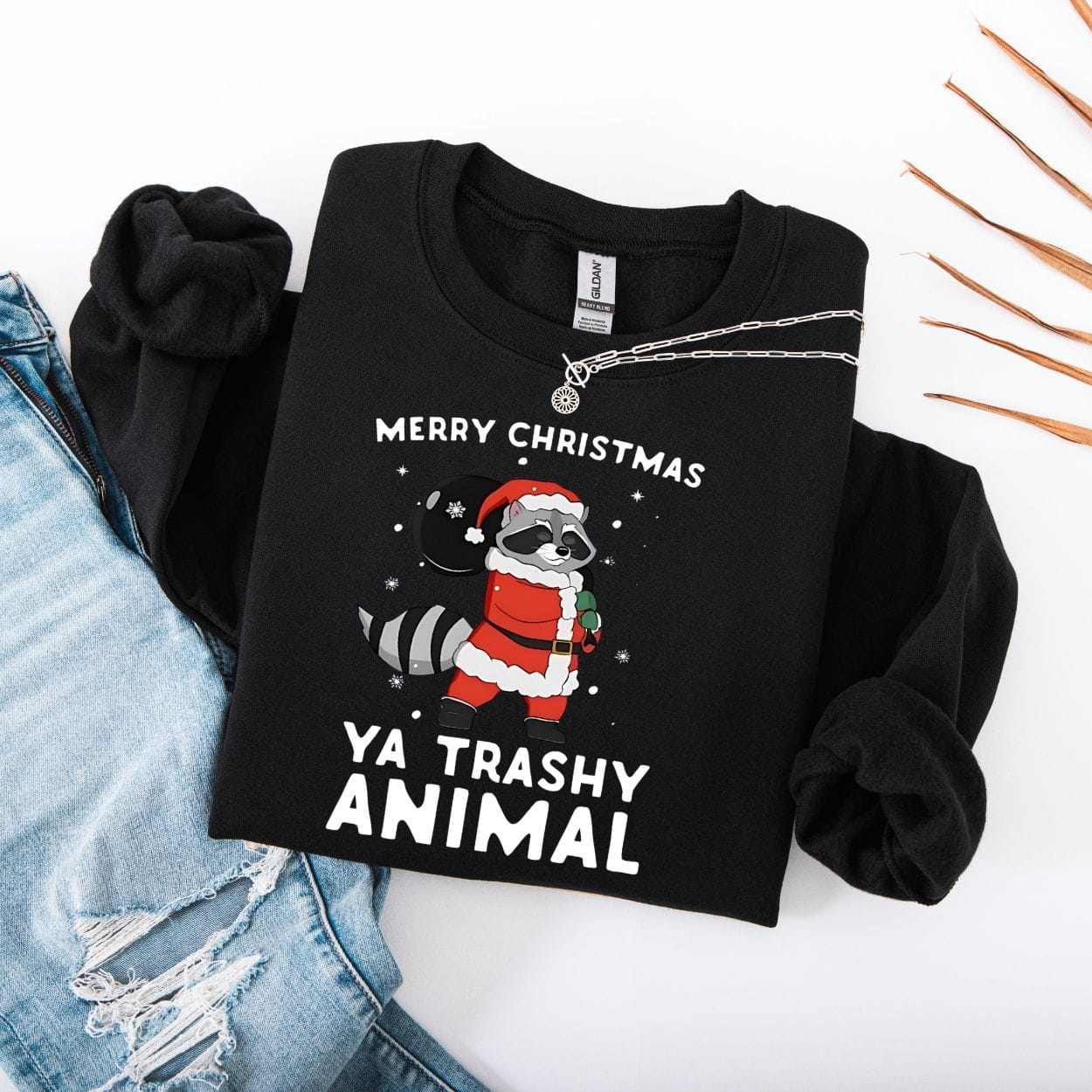 Sweatshirt S / Black Merry Christmas Ya Trashy Animal Sweatshirt