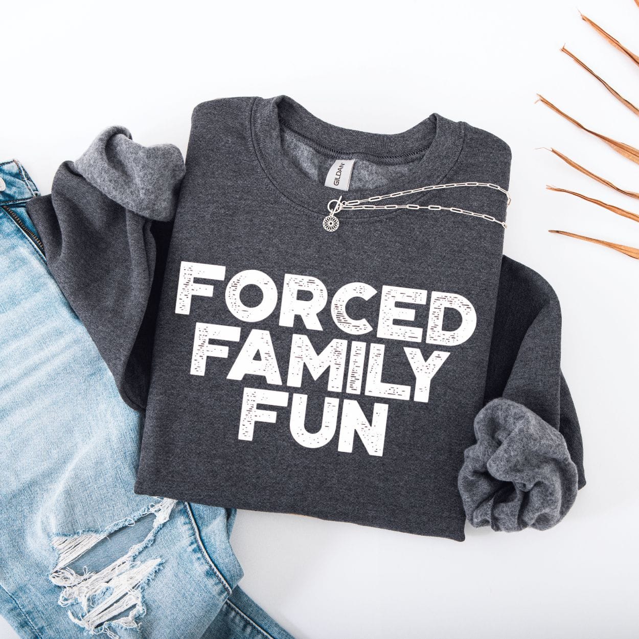 Sweatshirt S / Dark Heather Forced Family Fun Funny Sweatshirt