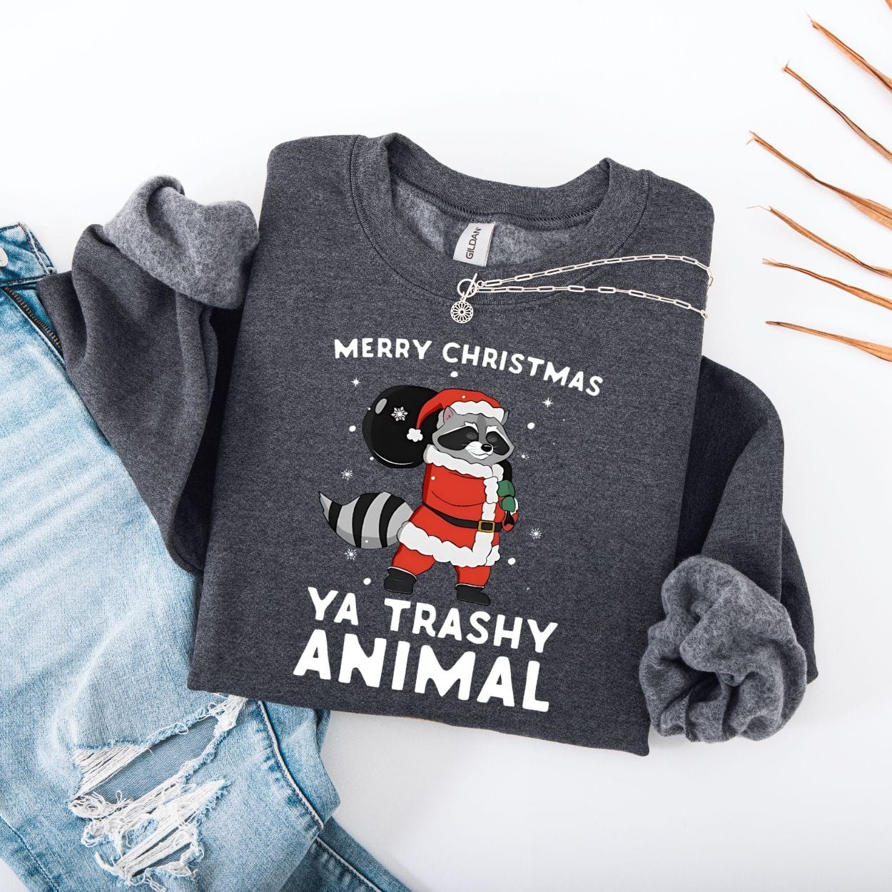Sweatshirt S / Dark Heather Merry Christmas Ya Trashy Animal Sweatshirt
