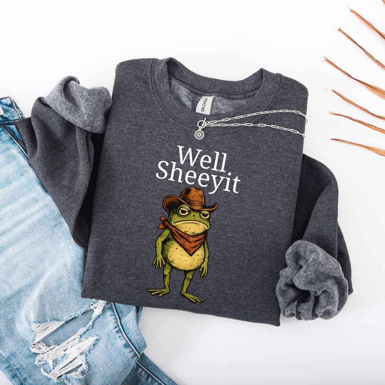 Sweatshirt S / Dark Heather Well Sheeyit Funny Cowboy Frog Sweatshirt