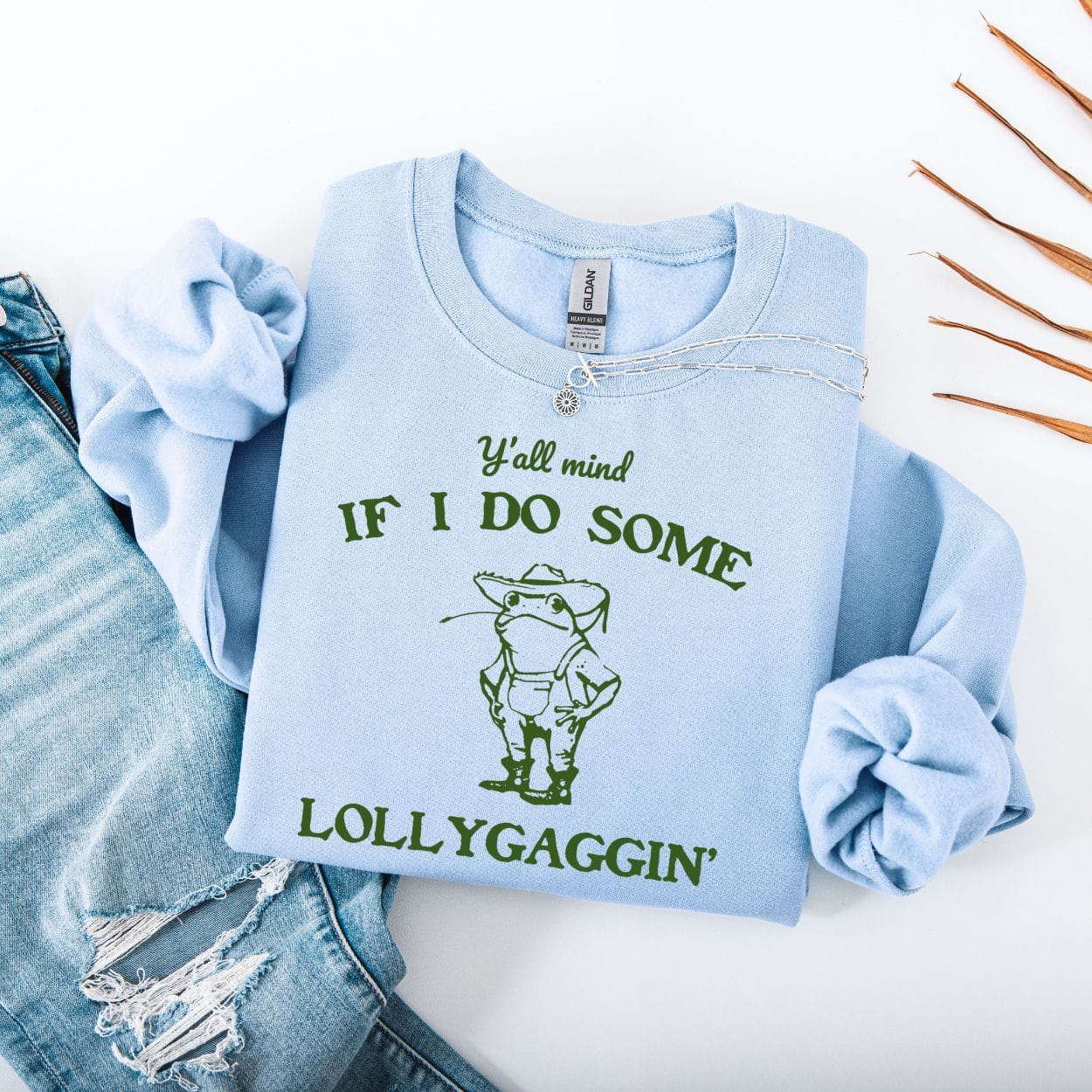 Sweatshirt S / Light Blue Y'all Mind If I Do Some Lollygagging Funny Frog Sweatshirt