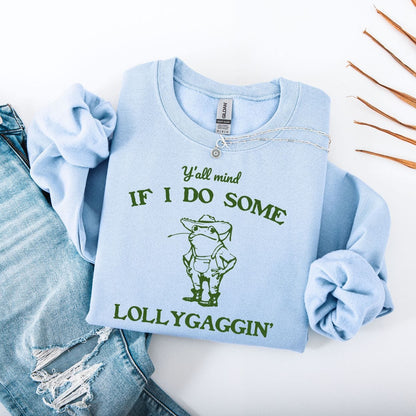 Sweatshirt S / Light Blue Y'all Mind If I Do Some Lollygagging Funny Frog Sweatshirt