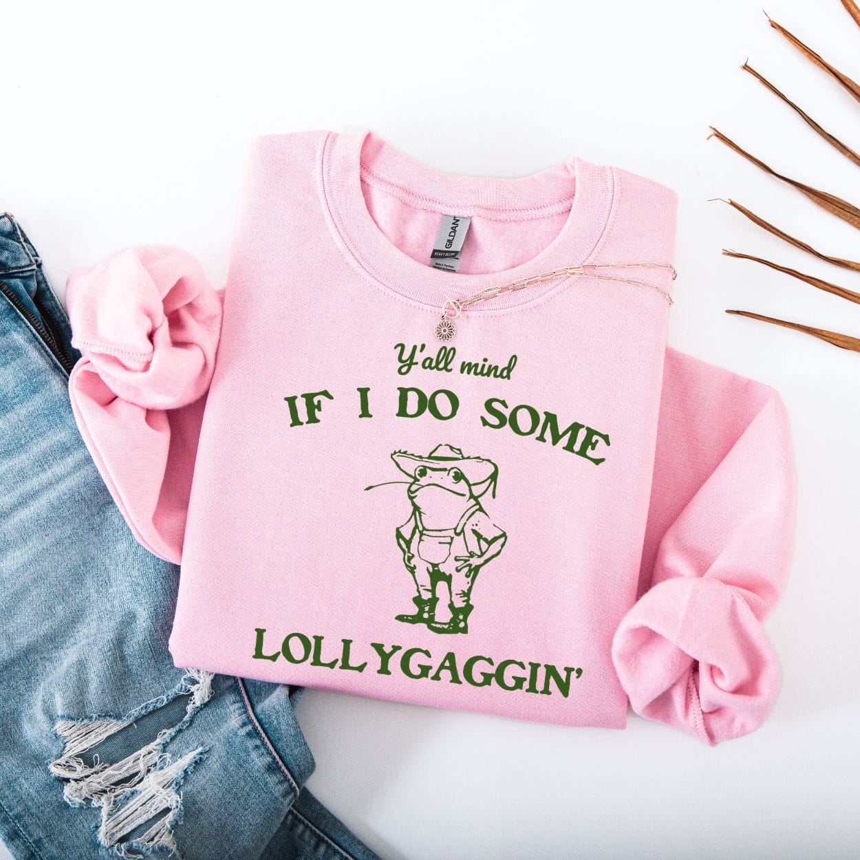Sweatshirt S / Light Pink Y'all Mind If I Do Some Lollygagging Funny Frog Sweatshirt