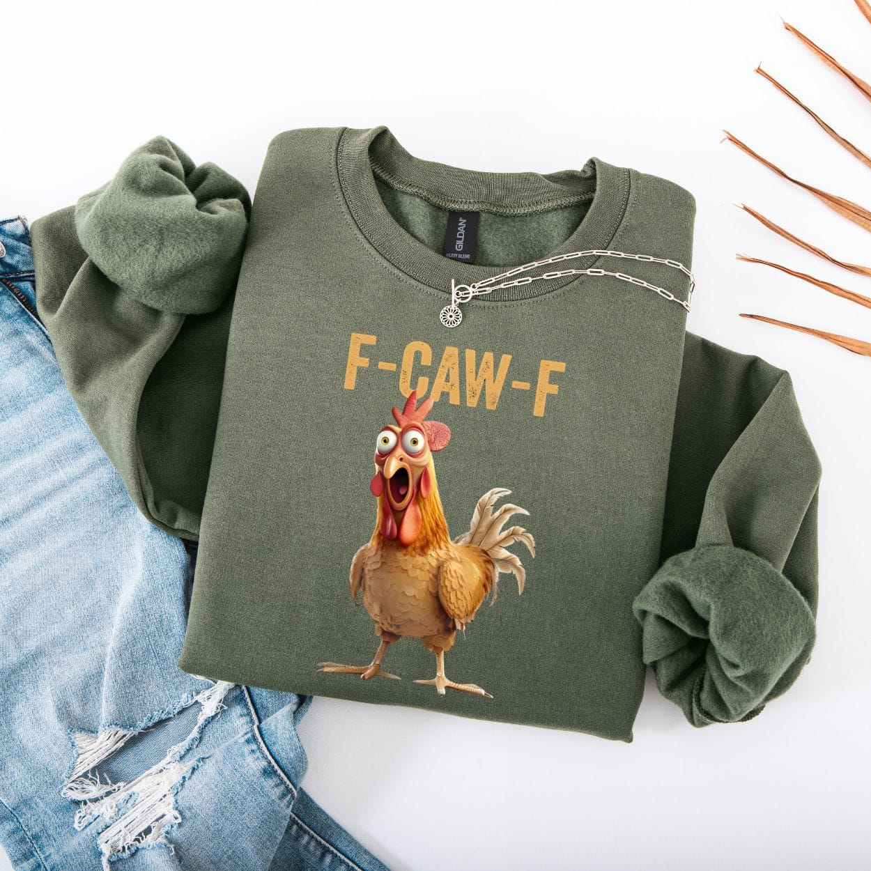 Sweatshirt S / Military Green F Caw F Funny Meme Sweatshirt
