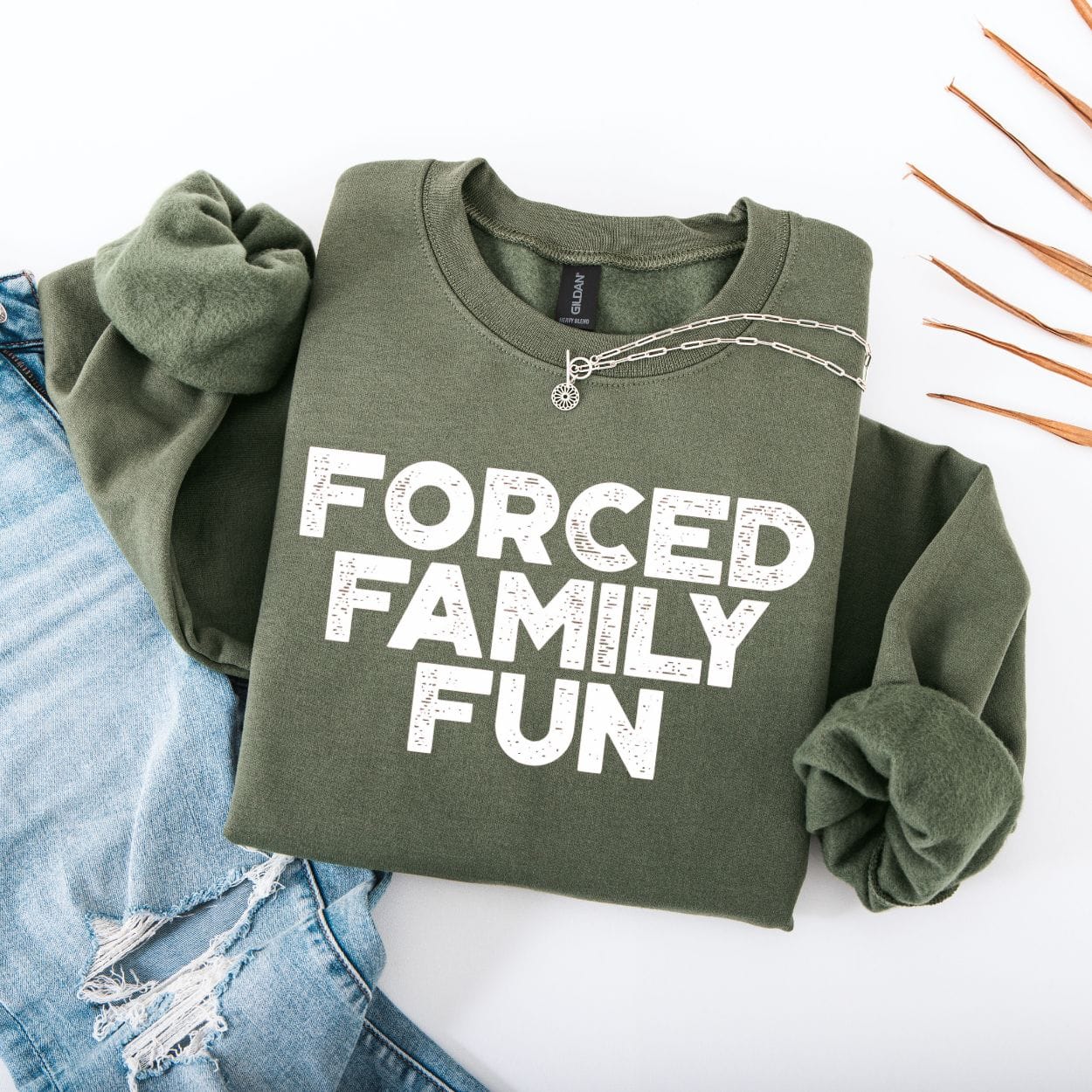 Sweatshirt S / Military Green Forced Family Fun Funny Sweatshirt