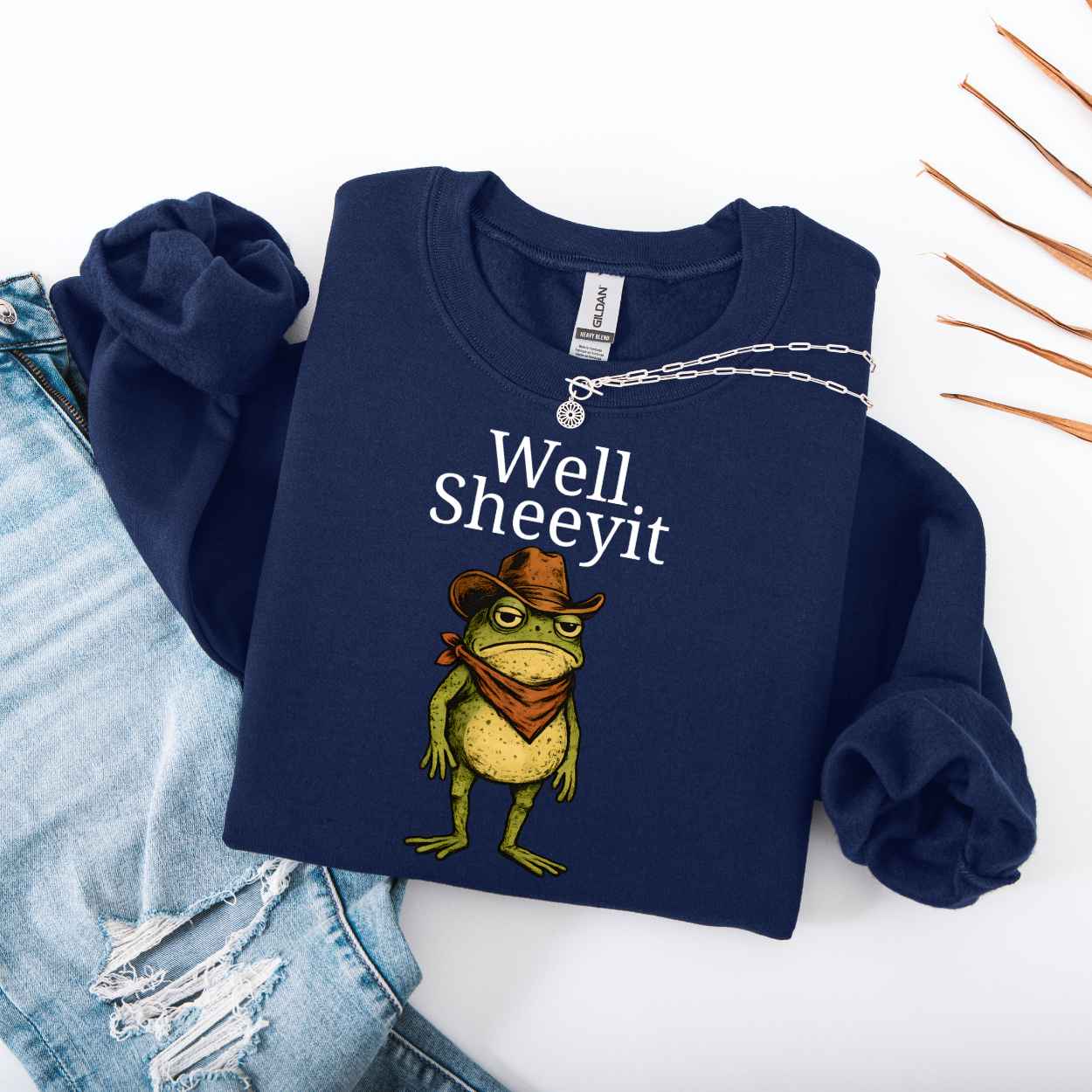 Sweatshirt S / Navy Well Sheeyit Funny Cowboy Frog Sweatshirt