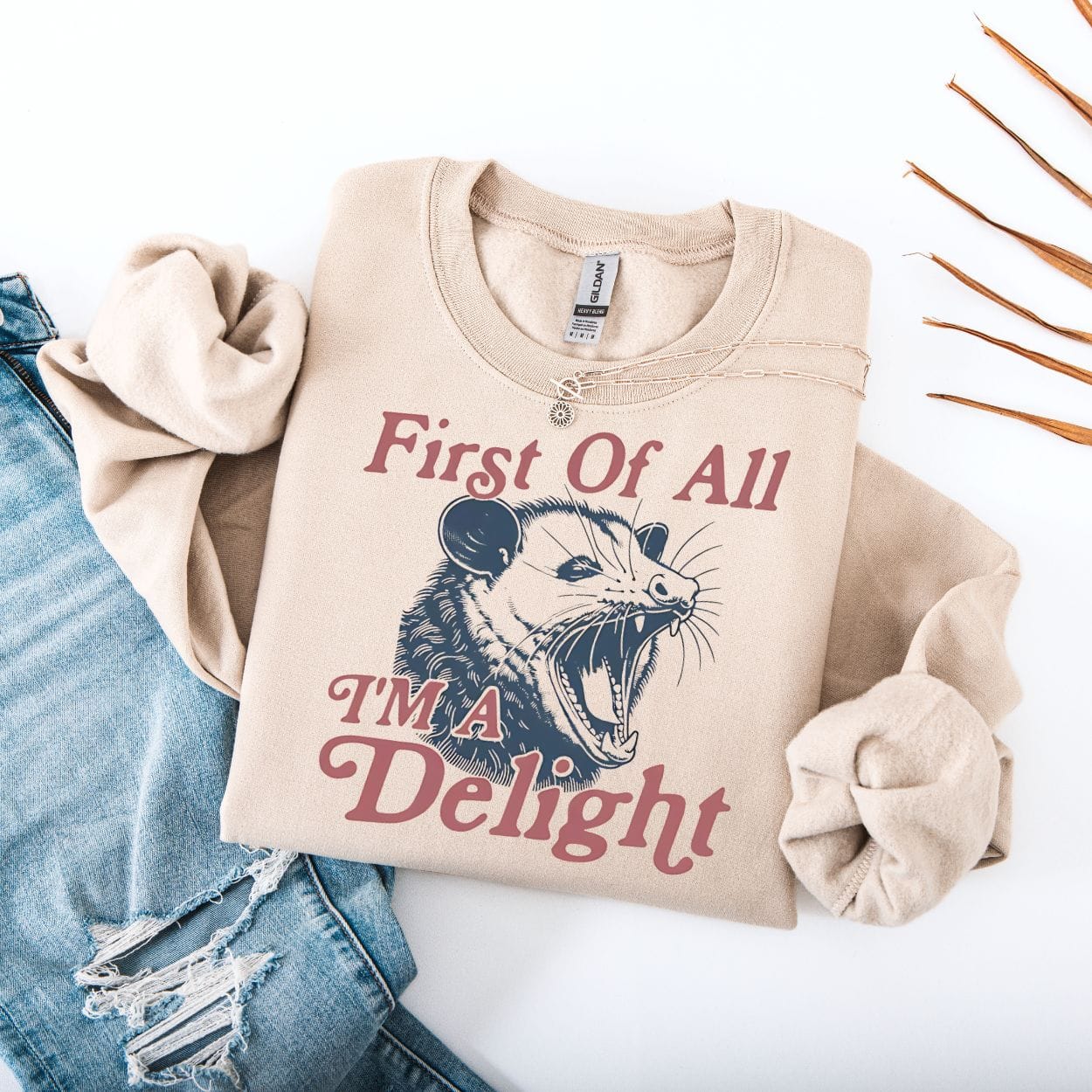 Sweatshirt S / Sand First Of All I'm A Delight Possum Sweatshirt