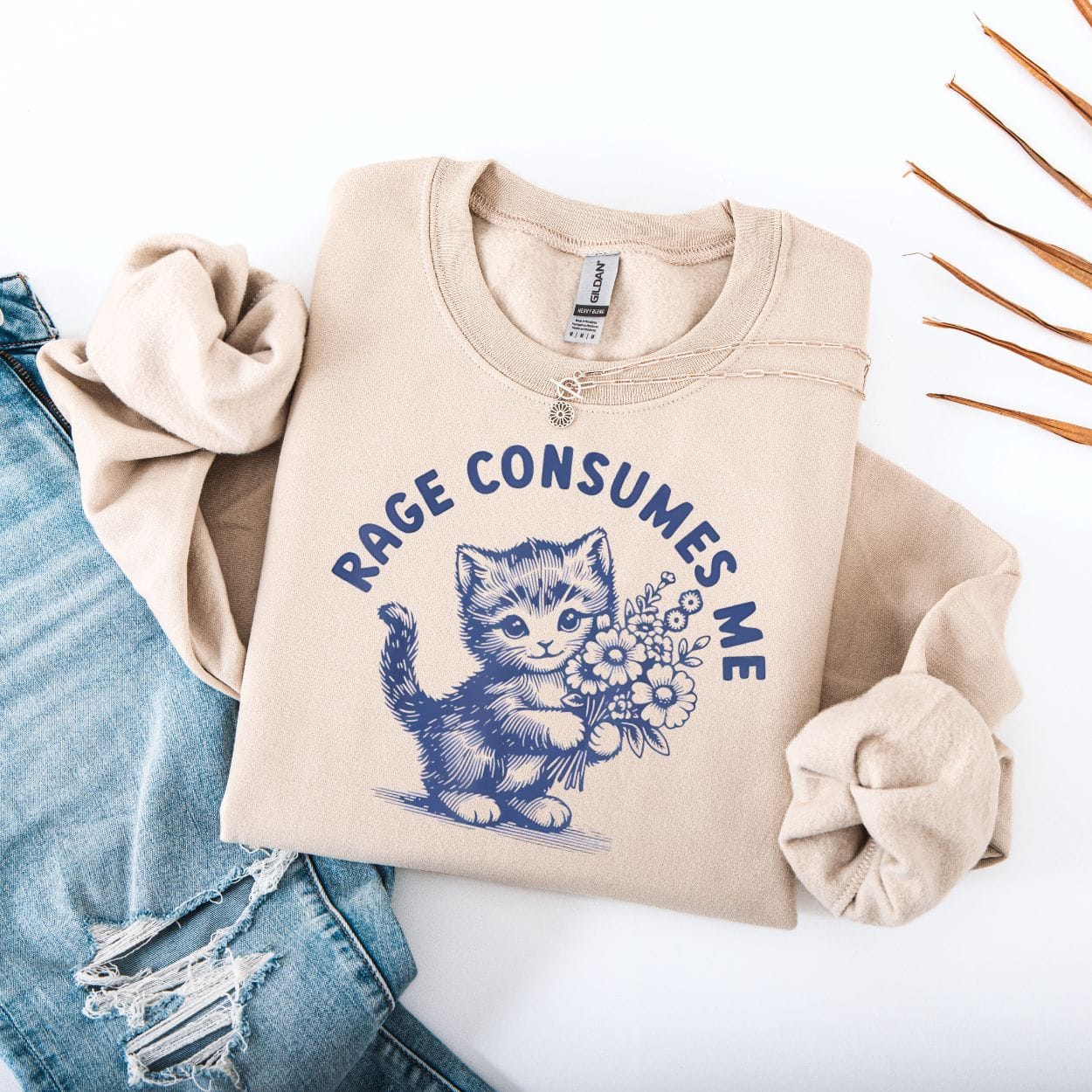 Sweatshirt S / Sand Rage Consumes Me Cute Kitten Sweatshirt