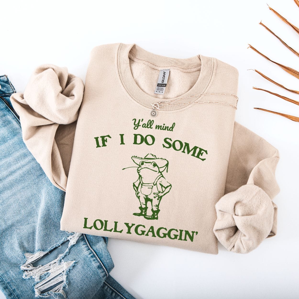 Sweatshirt S / Sand Y'all Mind If I Do Some Lollygagging Funny Frog Sweatshirt