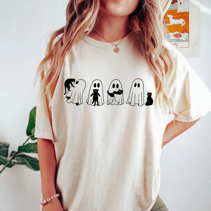 T-Shirt Black Cat & Ghost Funny Halloween Shirt