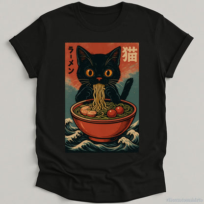 T-Shirt Black / S Anime Cat Ramen Japanese Funny Graphic Shirt