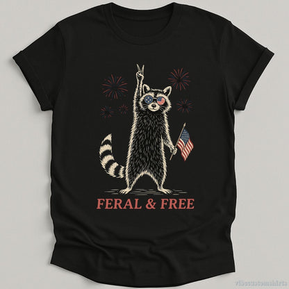T-Shirt Black / S Feral & Free Patriotic Raccoon Shirt