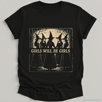 T-Shirt Black / S Girls Will Be Girls Vintage Halloween Shirt