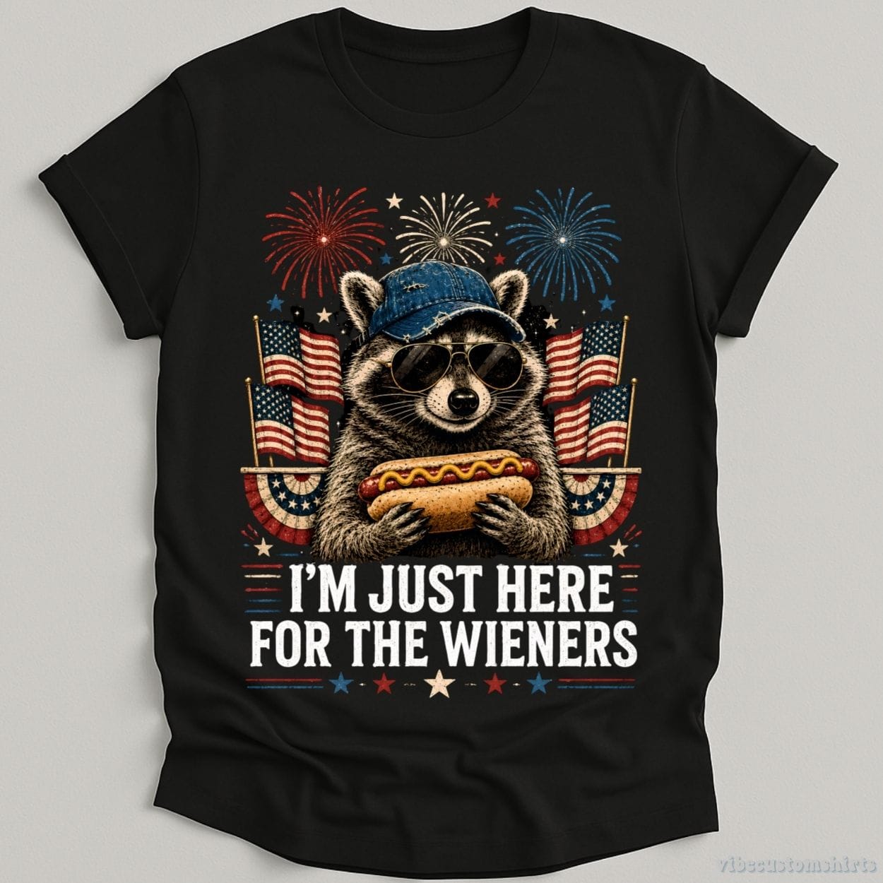 T-Shirt Black / S I'm Just Here For The Wieners Patriotic Raccoon Shirt