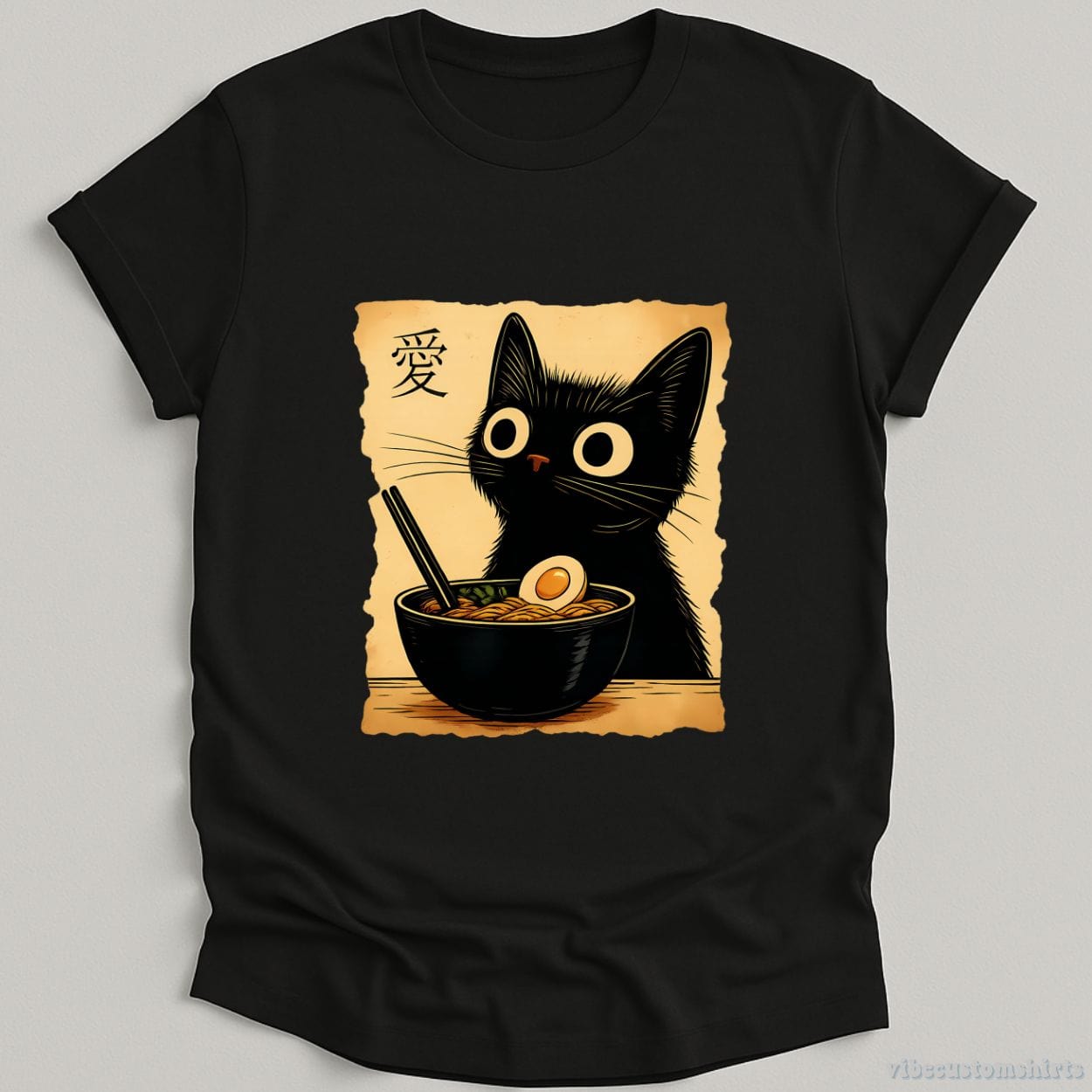 T-Shirt Black / S Japanese Ramen Cat Anime Shirt