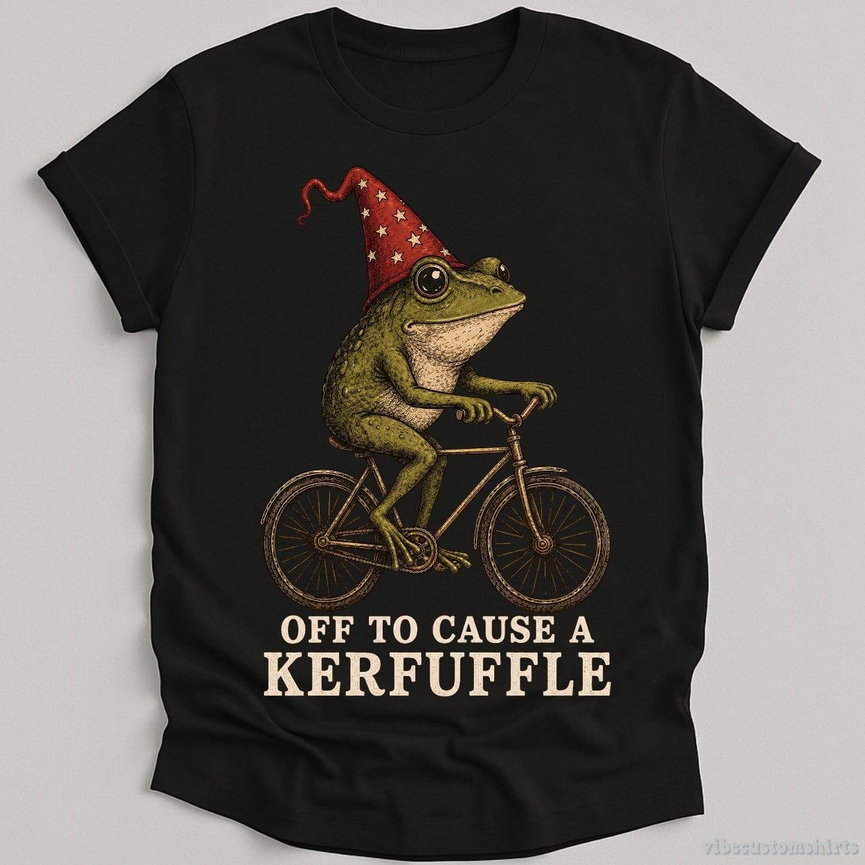 T-Shirt Black / S Off To Cause A Kerfuffle Vintage Frog on a Bicycle Shirt