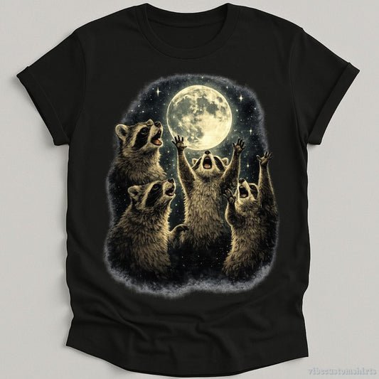 T-Shirt Black / S Raccoons Howling Under The Moon Meme Shirt