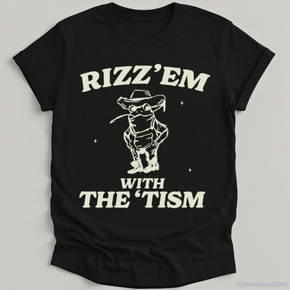 T-Shirt Black / S Rizz Em With The Tism Vintage Shirt, Autism Awareness T-Shirt, Farmer Cute Frog Tee, Retro Cartoon T Shirt, Meme Frog T Shirt, Fun Gift