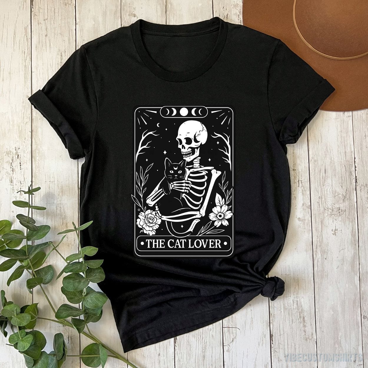 T-Shirt Black / S Skeleton Cat Lover Tarot Card Shirt