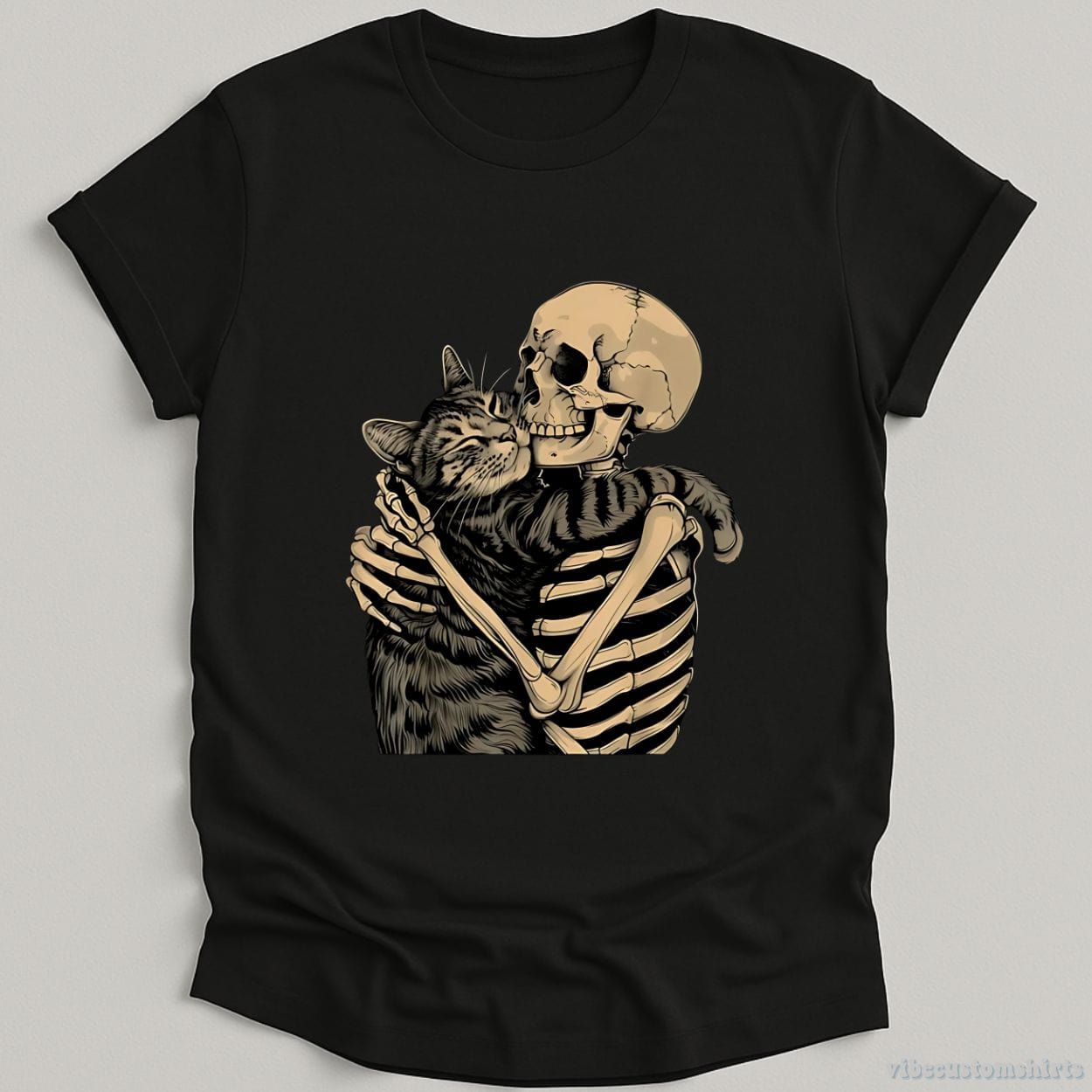 T-Shirt Black / S Skeleton Hugging Cat Halloween Meme Shirt