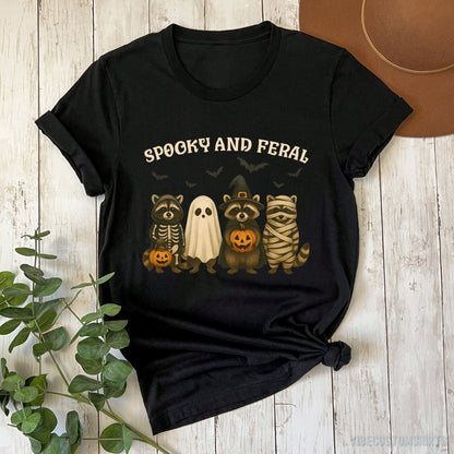 T-Shirt Black / S Spooky and Feral Raccoon Halloween Shirt
