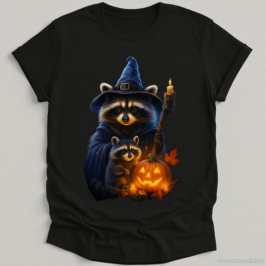 T-Shirt Black / S Spooky Baby Raccoon Wizard Halloween Shirt