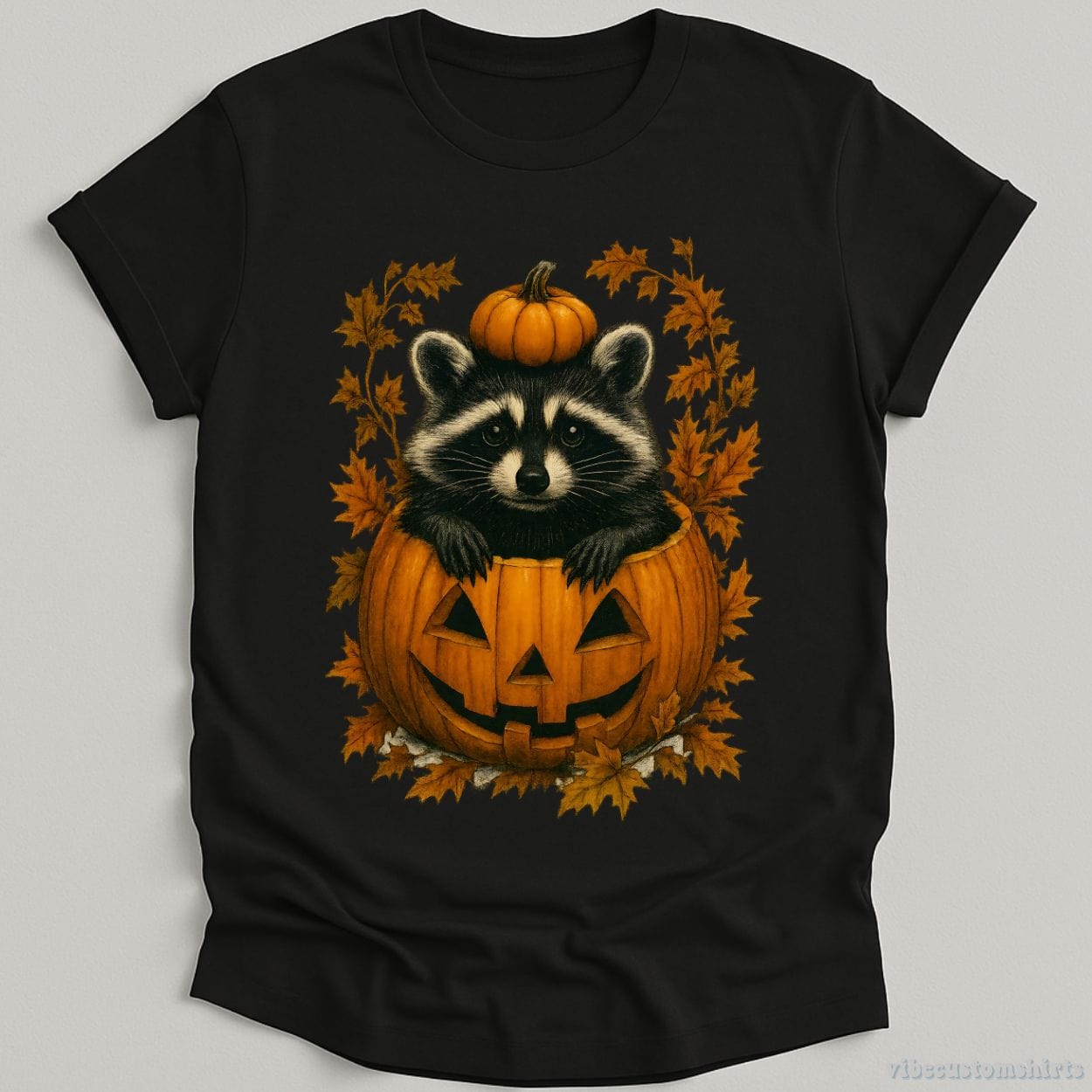 T-Shirt Black / S Spooky Raccoon in Pumpkin Halloween Shirt