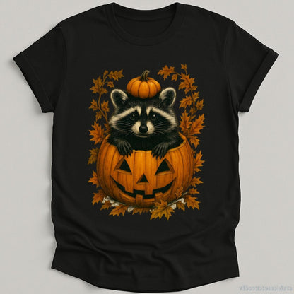 T-Shirt Black / S Spooky Raccoon in Pumpkin Halloween Shirt