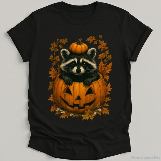 T-Shirt Black / S Spooky Raccoon in Pumpkin Halloween Shirt