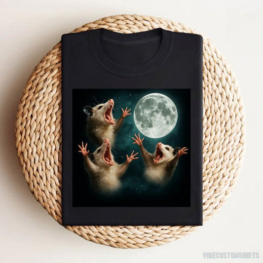 T-Shirt Black / S Three Possum Moon Howling Weird Cursed Shirt