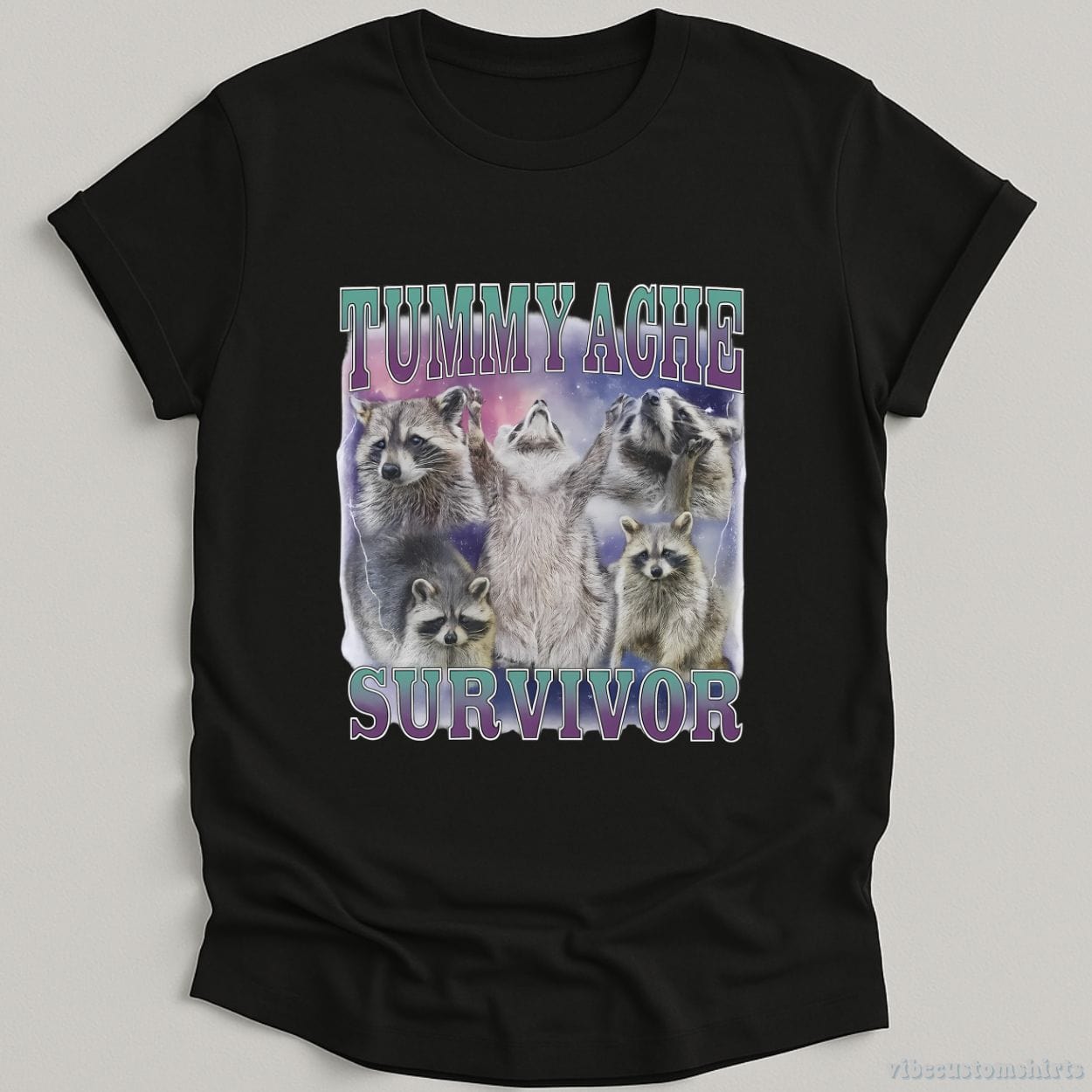 T-Shirt Black / S Tummy Ache Survivor Raccoon Meme Shirt