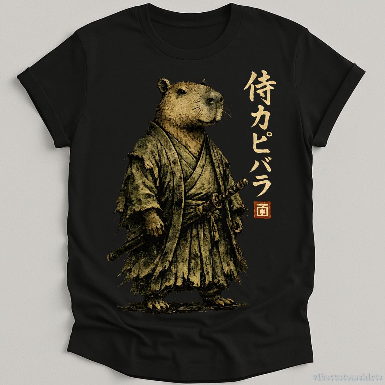 T-Shirt Black / S Vintage Japanese Samurai Capybara Shirt