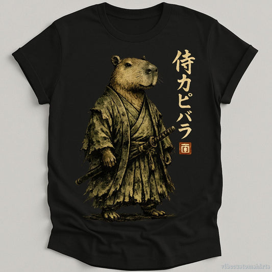 T-Shirt Black / S Vintage Japanese Samurai Capybara Shirt