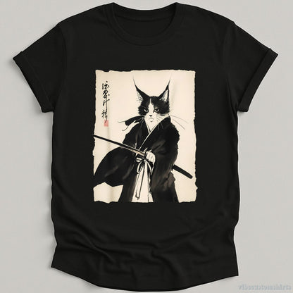 T-Shirt Black / S Vintage Warrior Samurai Cat Shirt