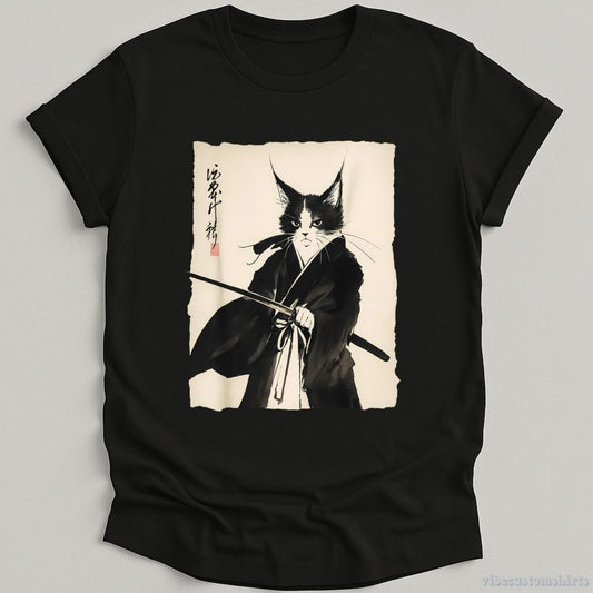 T-Shirt Black / S Vintage Warrior Samurai Cat Shirt