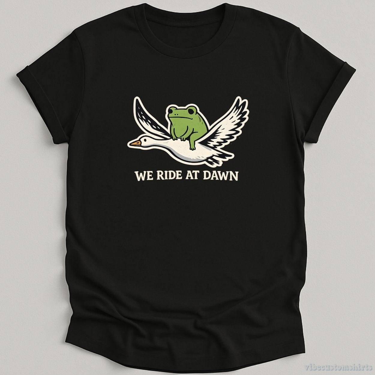 T-Shirt Black / S We Ride At Dawn Frog Riding Goose Vintage Shirt